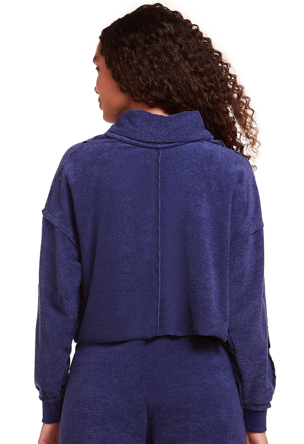 Blusa Estonada Gola Alta Manga Longa Athleisure Denim