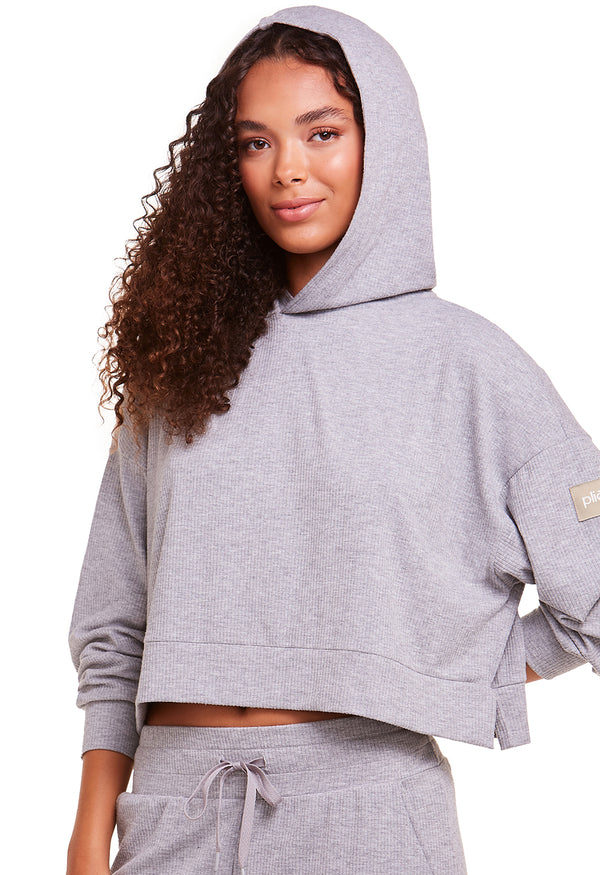 Blusa Cropped Com Capuz Athleisure Mescla