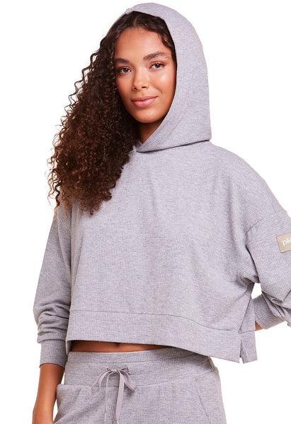Blusa Cropped Com Capuz Athleisure Mescla
