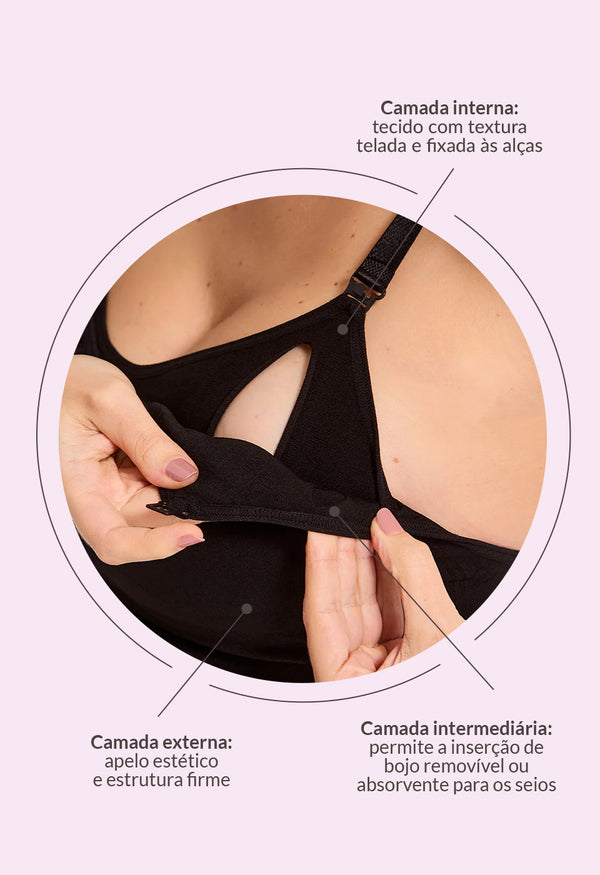 Sutiã Amamentação Com Suporte Interno Lift Preto