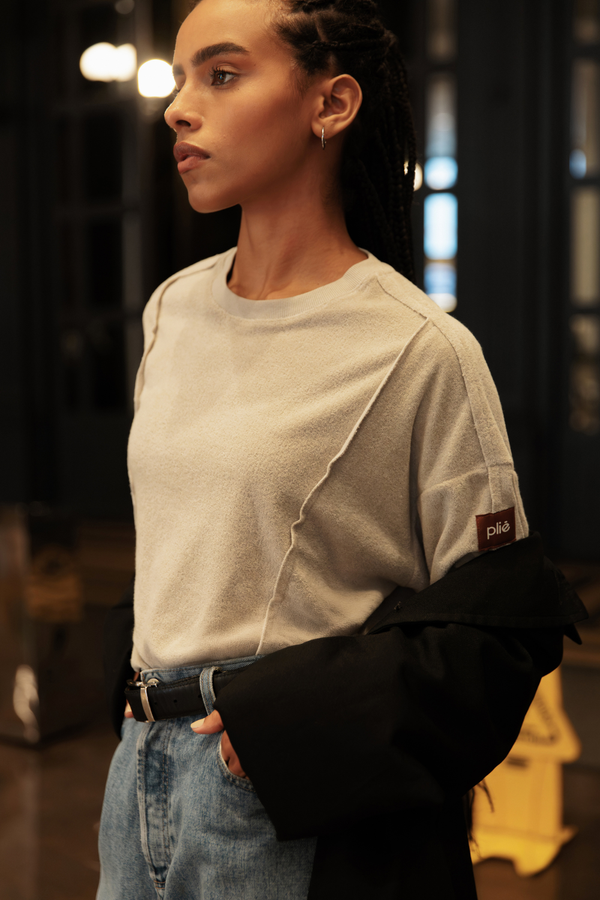 Blusa Cropped Estonada Manga Longa Athleisure Spa Platinum