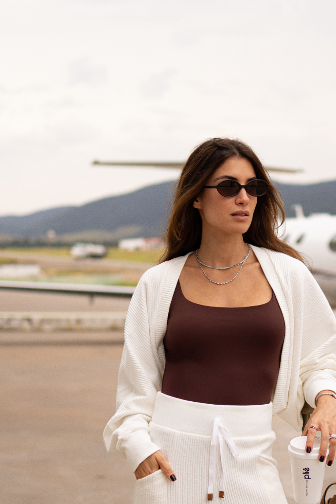 Casaco Cropped Canelado Manga Morcego Athleisure Off White