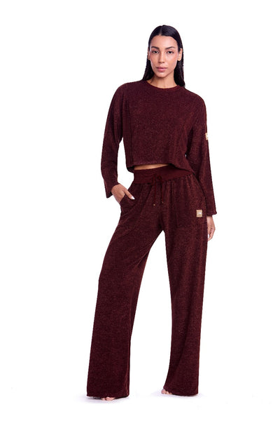 Calça Pantalona Estonada Com Bolso Athleisure Macadâmia