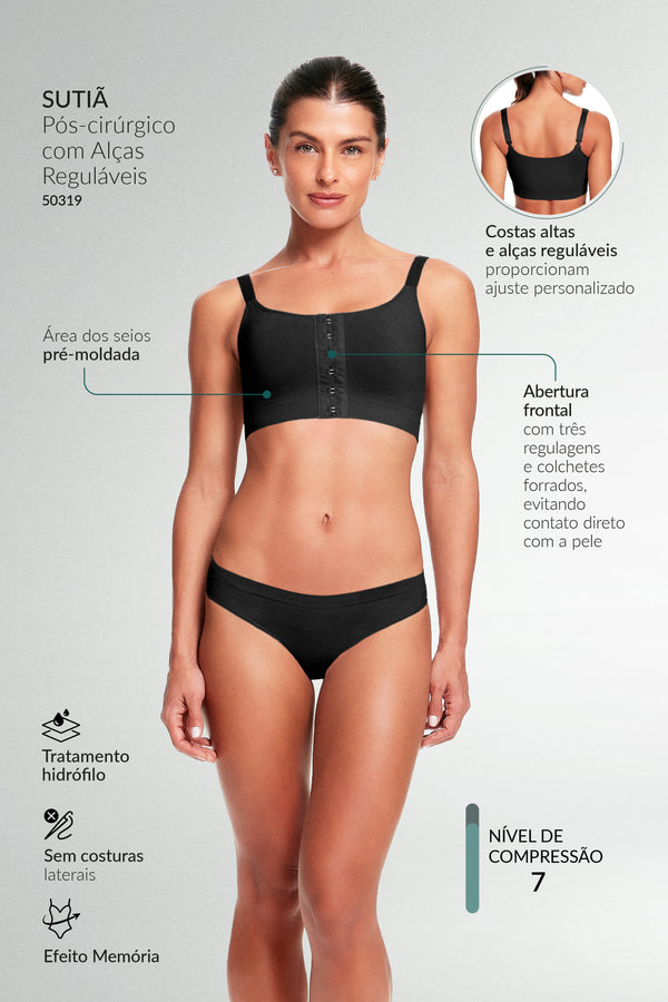 Sutiã Pós-Cirúrgico Com Alças Reguláveis Preto