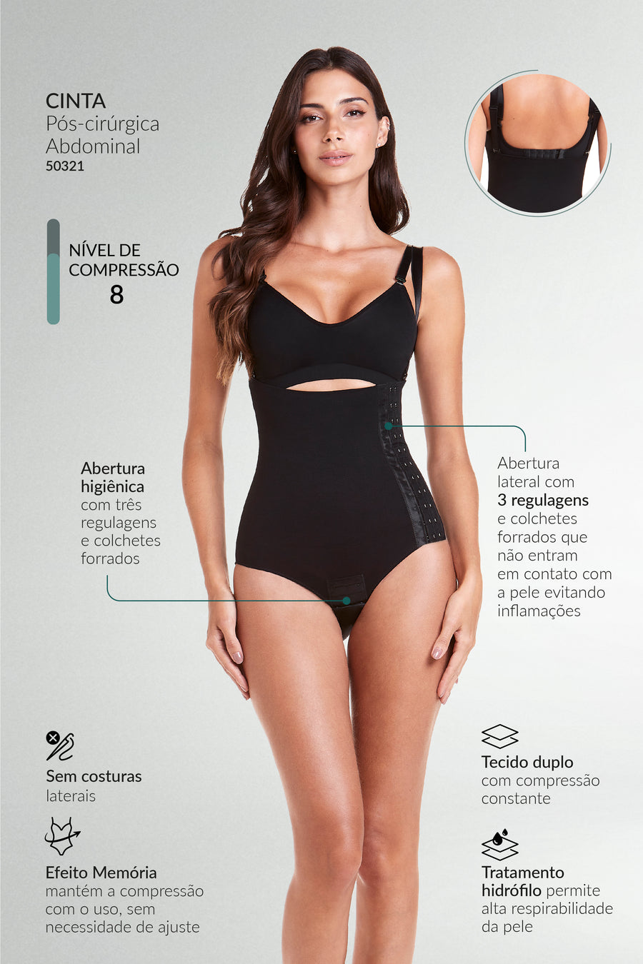 Cinta Pós-Cirúrgica Abdominal Com Abertura Lateral Preto
