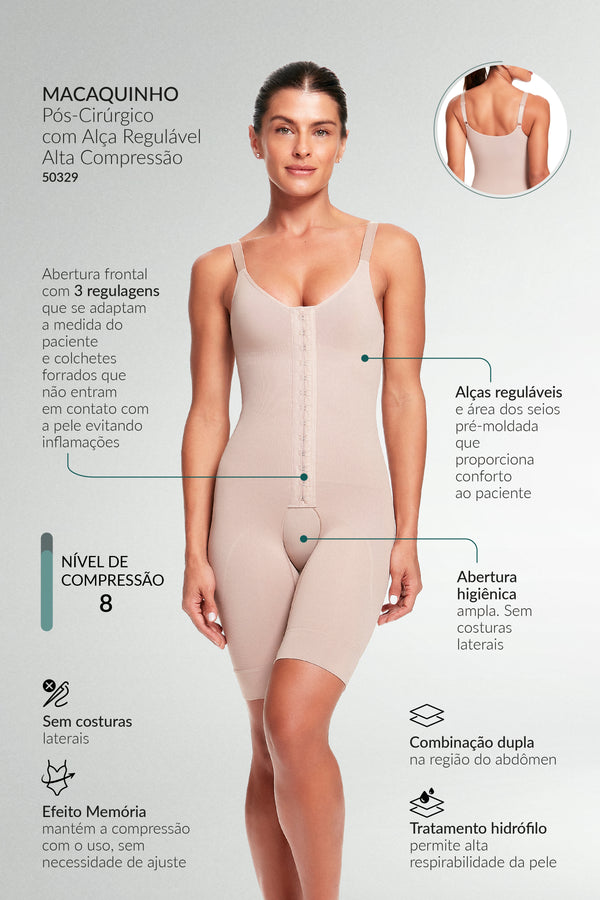 Macaquinho Pós-Cirúrgico Com Alça Regulável Alta Compressão Base