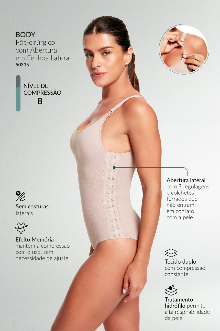 Body Pós-cirúrgico Com Abertura Em Fechos Lateral Base