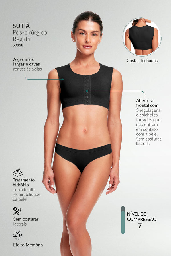 Sutiã Pós-Cirúrgico Regata Preto