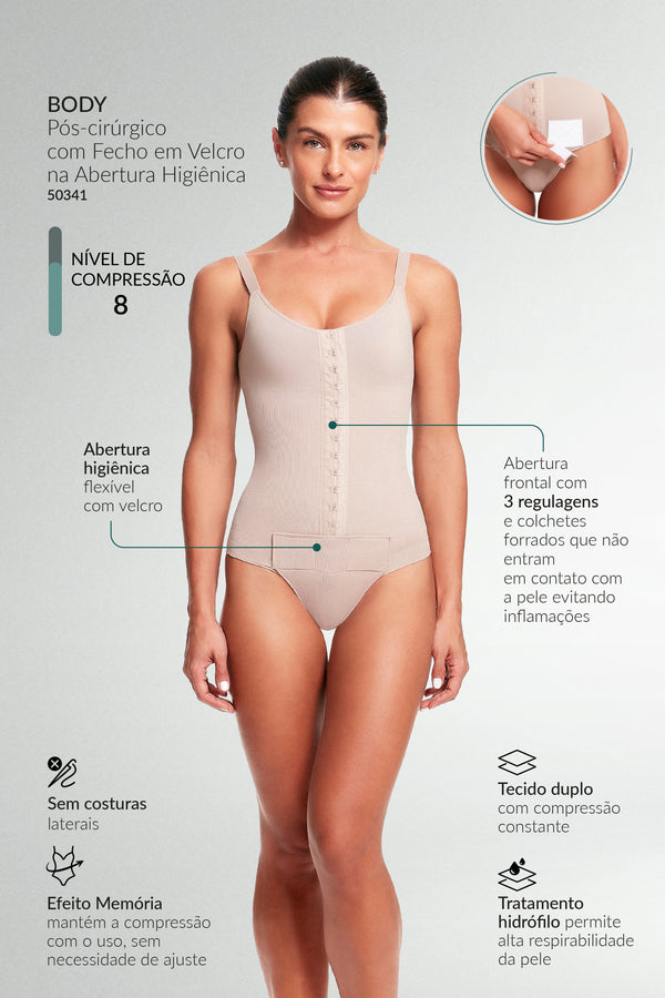 Body Pós-Cirúrgico Com Fecho Em Velcro Na Abertura Higiênica Base