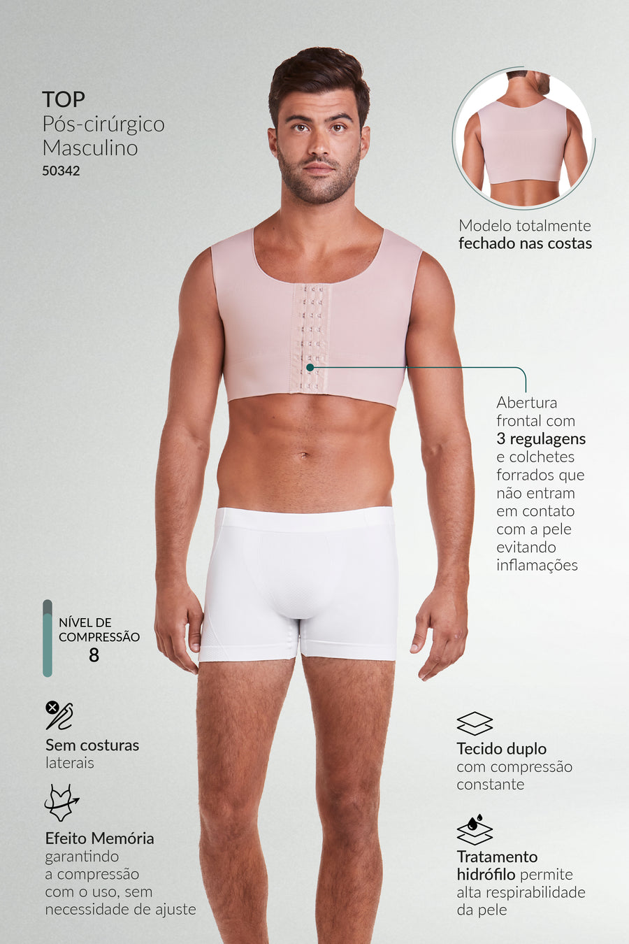 Top Pós-Cirúrgico Masculino Alta Compressão Base