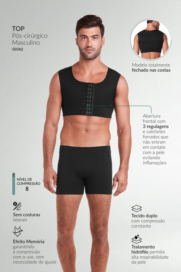 Top Pós-Cirúrgico Masculino Alta Compressão Preto