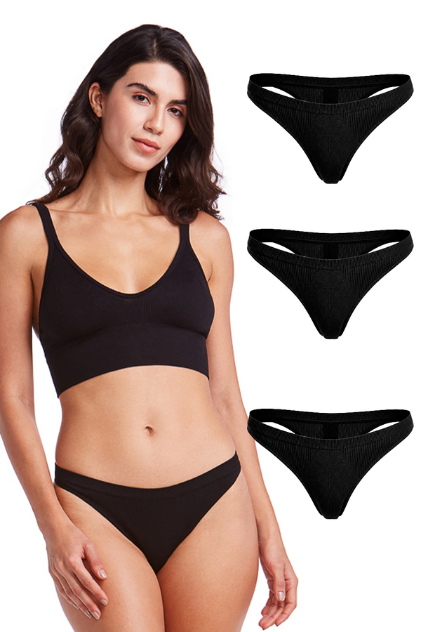 Kit 3 Calcinhas Tanga Canelada Essentials Preta