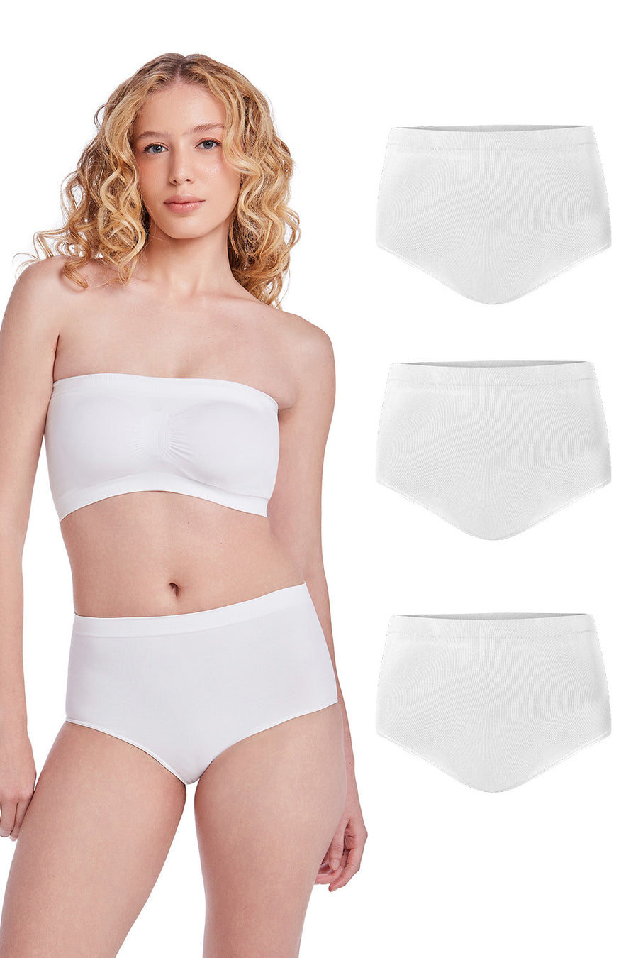 Kit 3 Calcinhas Básicas Cintura Alta Com Fundo De Algodão Branco