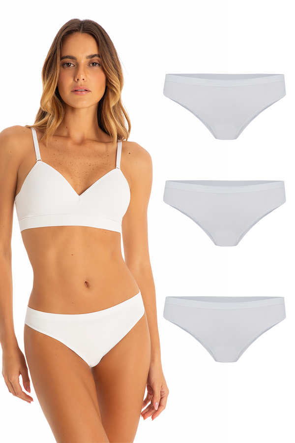 Kit 3 Calcinhas Básicas Biquíni Com Fundo De Algodão Branco