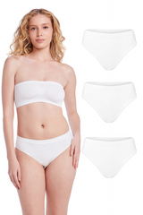 Kit 3 Calcinhas Básicas Cintura Média Com Fundo De Algodão Branco