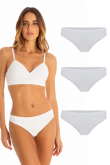 Kit 3 Calcinhas Básicas Biquíni Com Fundo De Algodão Branco