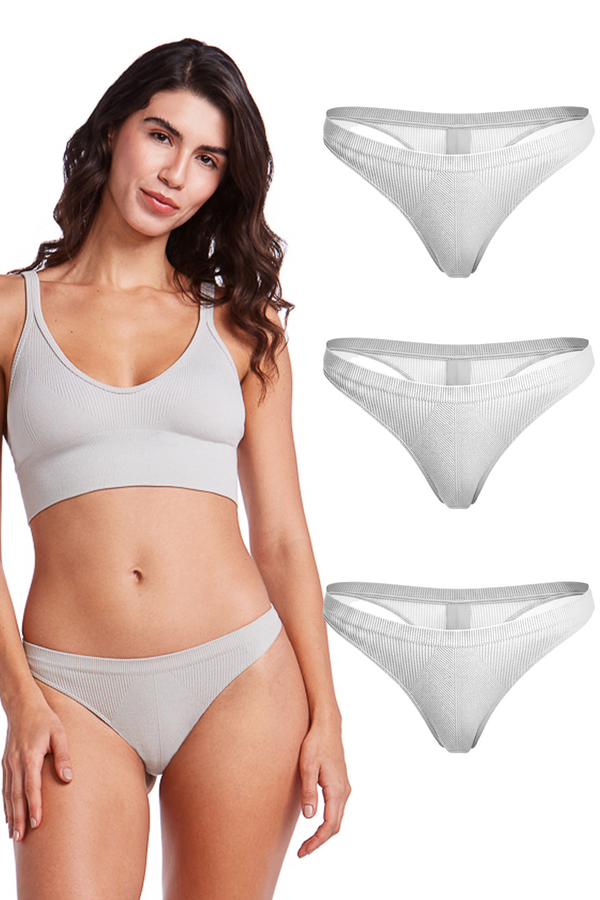 Kit 3 Calcinhas Tanga Canelada Essentials Cinza