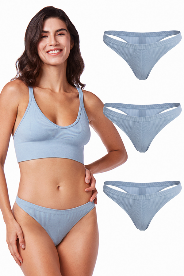 Kit 3 Calcinhas Tanga Canelada Essentials Denim