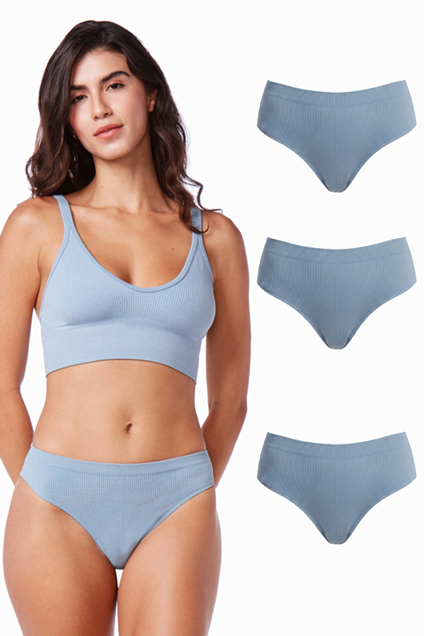 Kit 3 Calcinhas Biquíni Canelada Essentials Denim