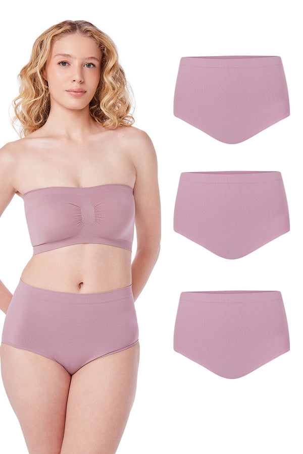 Kit 3 Calcinhas Básicas Cintura Alta Com Fundo De Algodão  Lilac