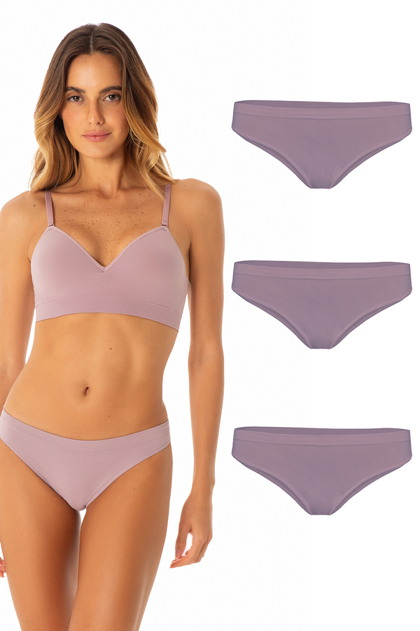 Kit 3 Calcinhas Básicas Biquíni Com Fundo De Algodão Lilac