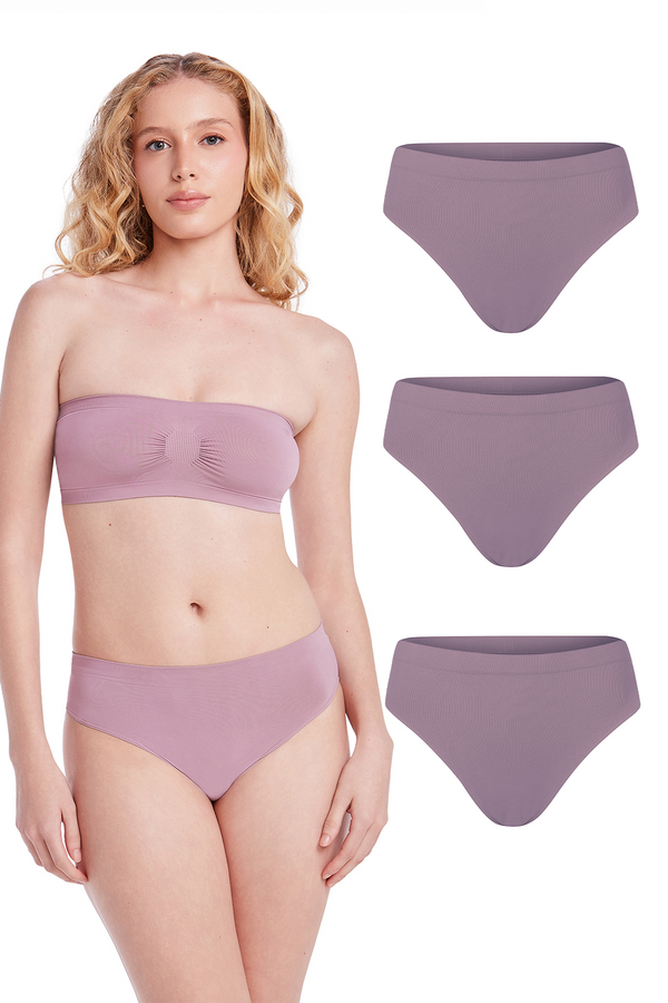 Kit 3 Calcinhas Básicas Cintura Média Com Fundo De Algodão Lilac