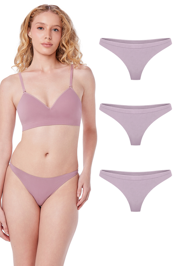 Kit 3 Calcinhas Básicas Tanga Com Fundo De Algodão Lilac