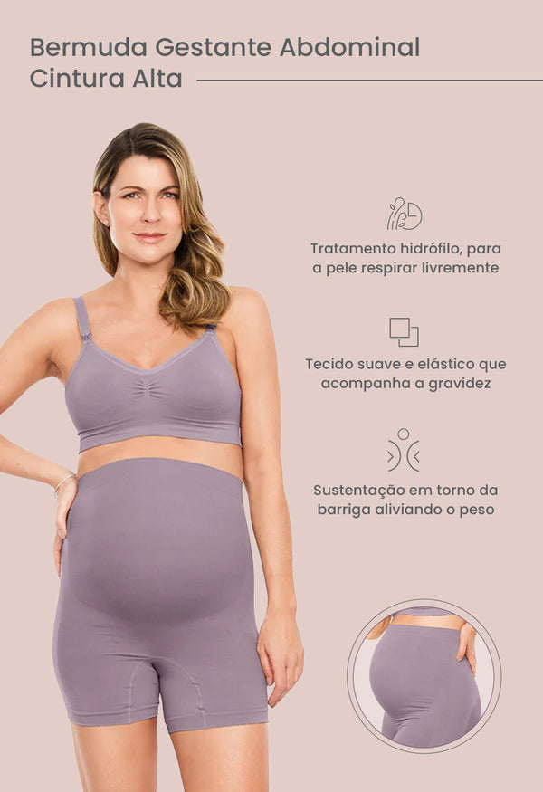 Bermuda Gestante Abdominal Cintura Alta Lilac