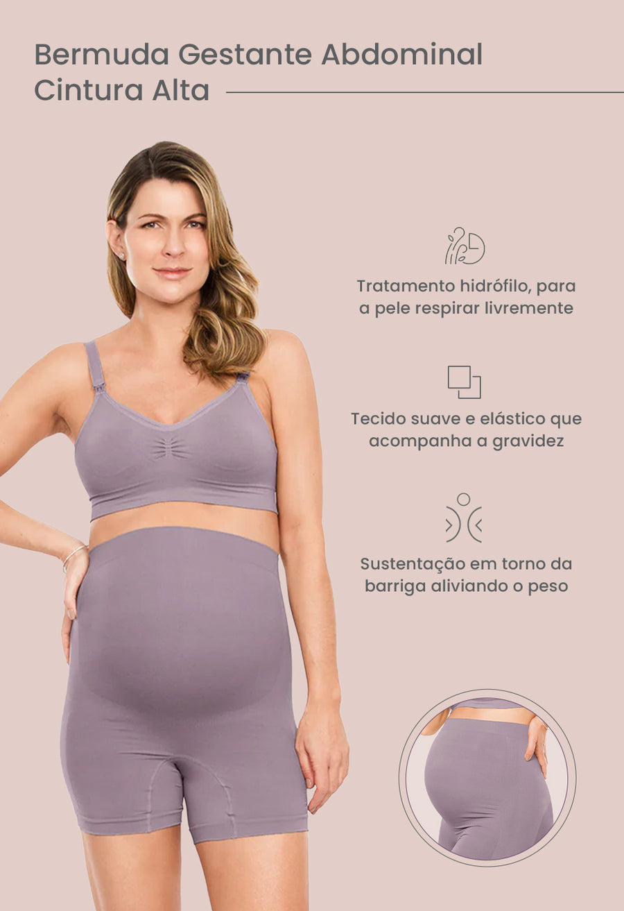 Bermuda Gestante Abdominal Cintura Alta Lilac