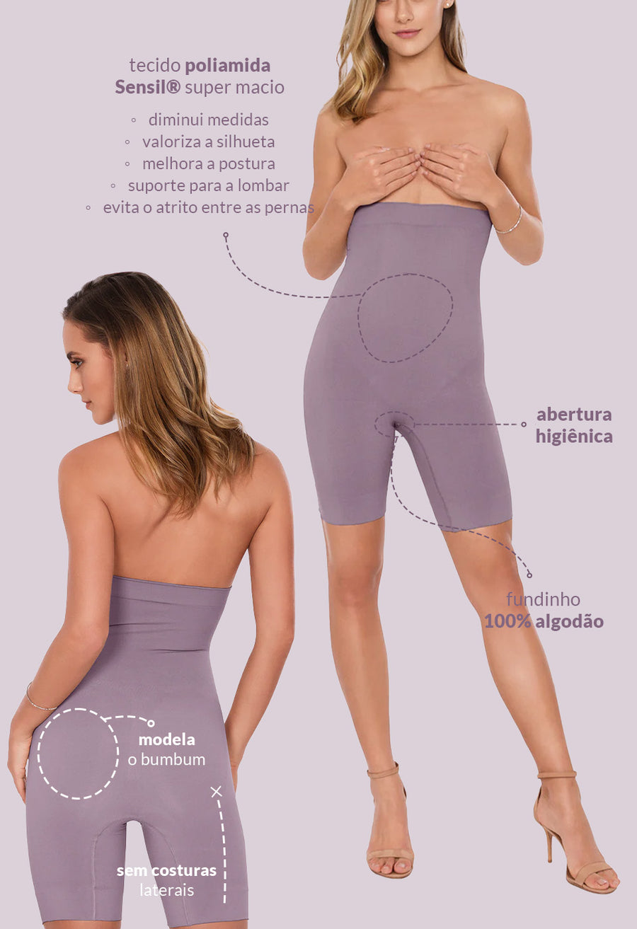 Bermuda Modeladora Abdominal Reduz Atrito Nas Coxas Lilac