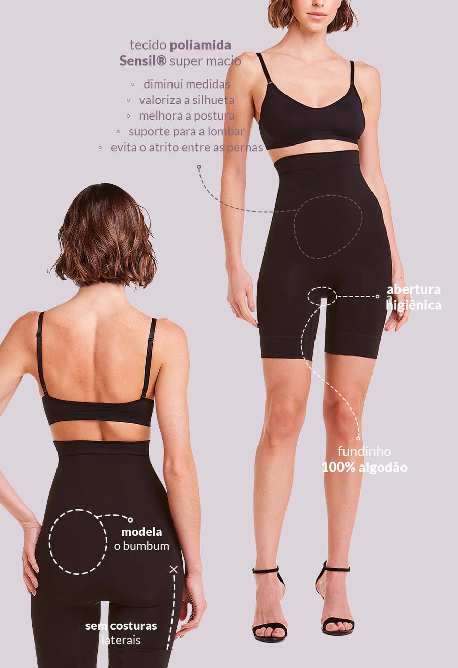 Bermuda Modeladora Abdominal Reduz Atrito Nas Coxas Preto