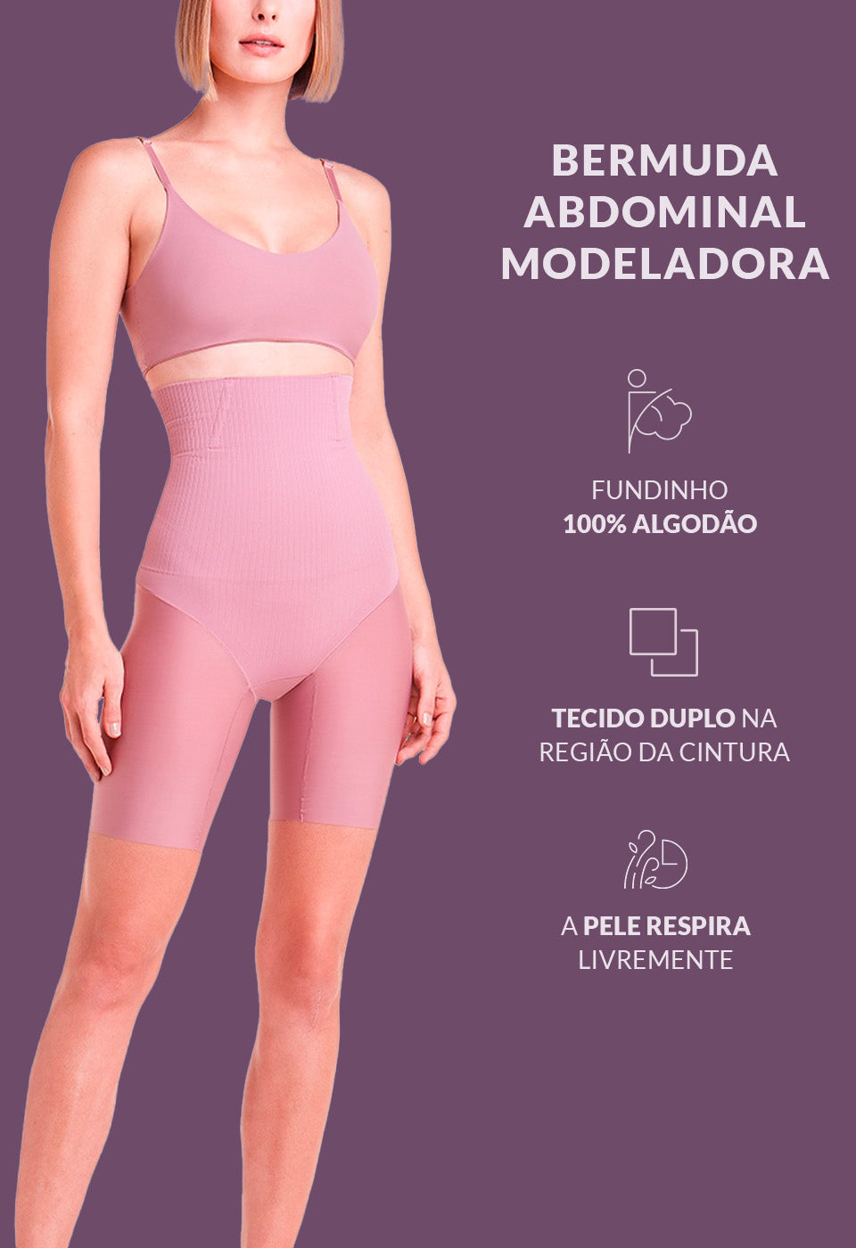 Bermuda Modeladora Abdominal Invisivel Com Barbatana Reduz Atrito