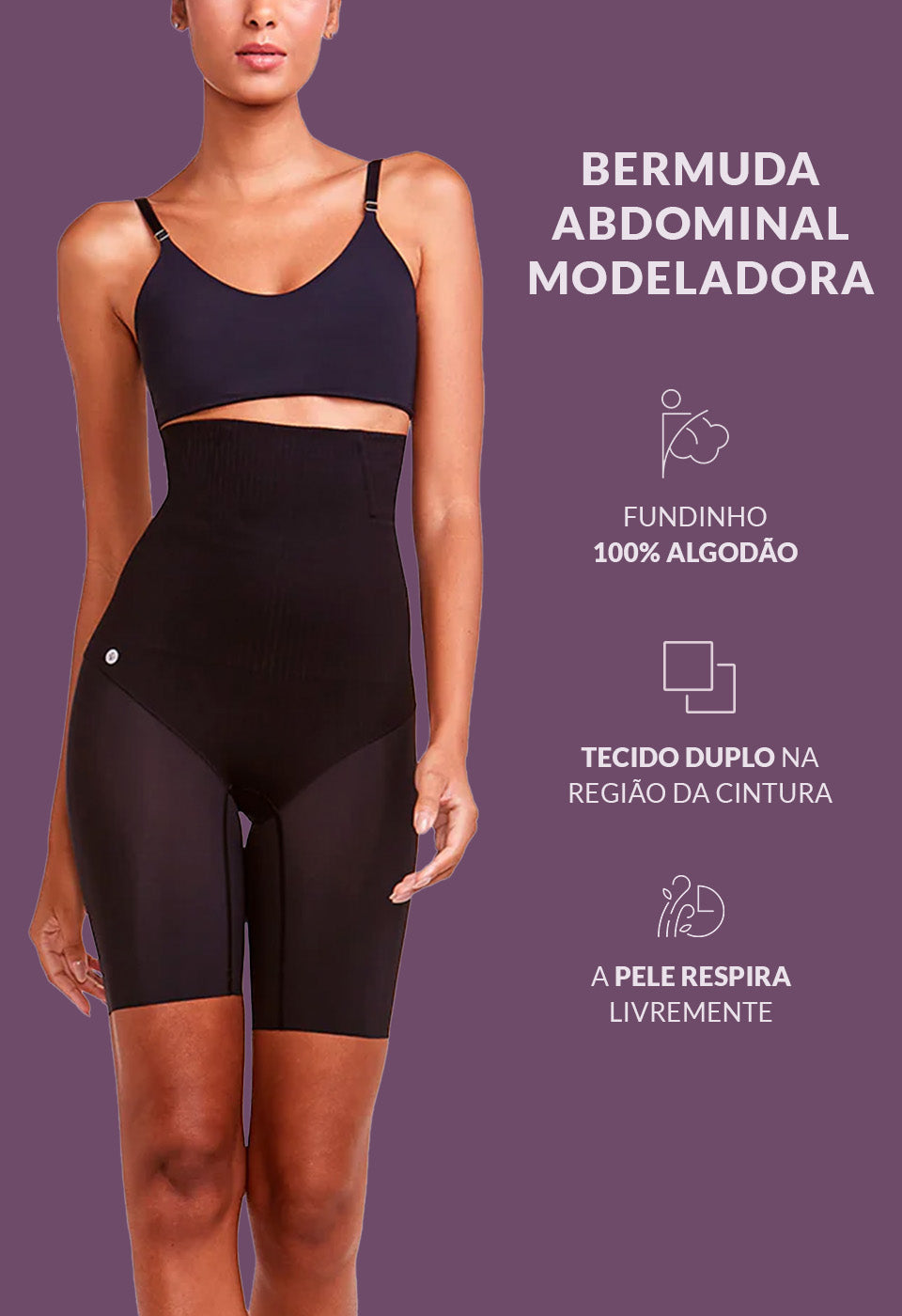 Bermuda Modeladora Abdominal Invisivel Com Barbatana Reduz Atrito