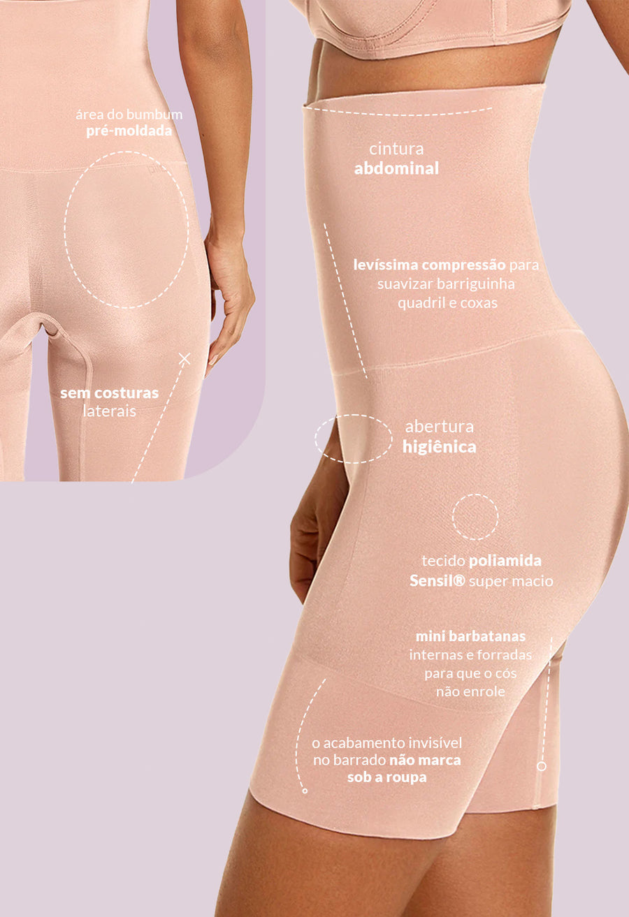 Bermuda Modeladora Abdominal Com Barbatana Reduz Atrito Nas Coxas Balm