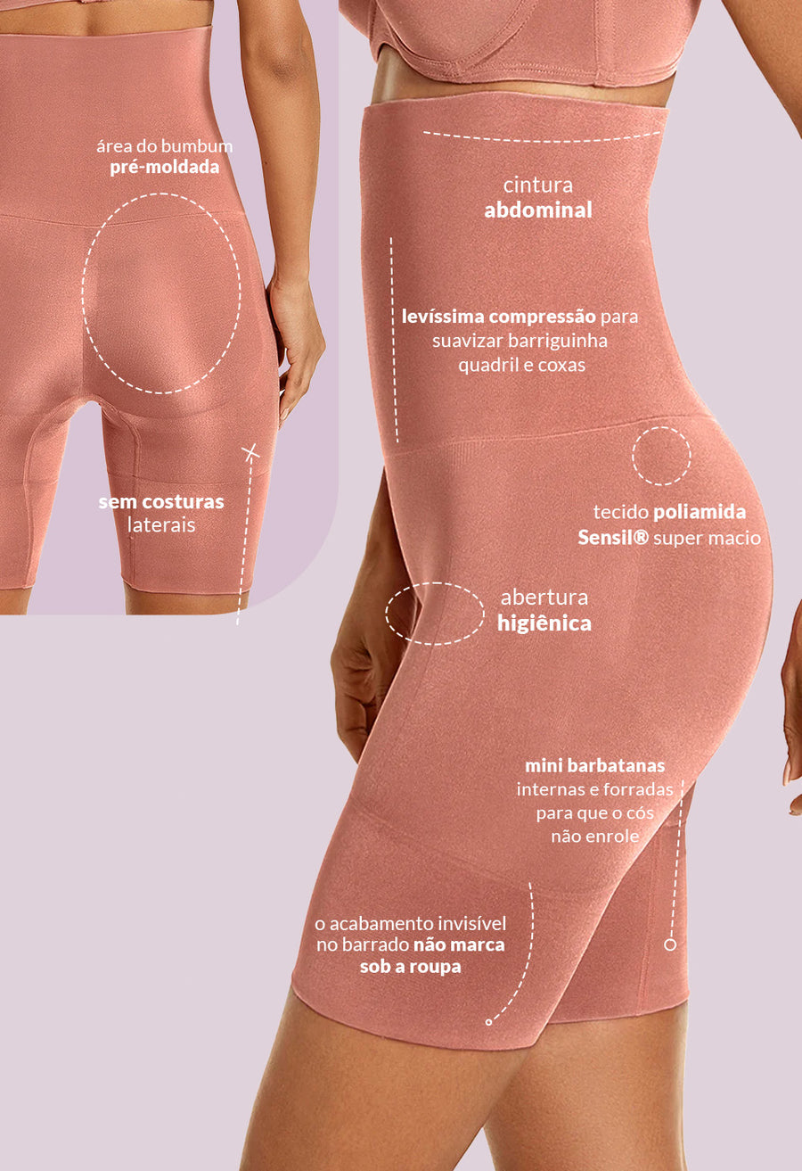 Bermuda Modeladora Abdominal Com Barbatana Reduz Atrito Nas Coxas Bronzer