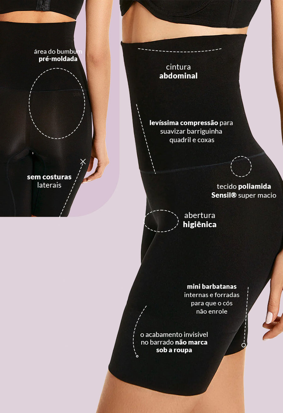 Bermuda Modeladora Abdominal Com Barbatana Reduz Atrito Nas Coxas Black
