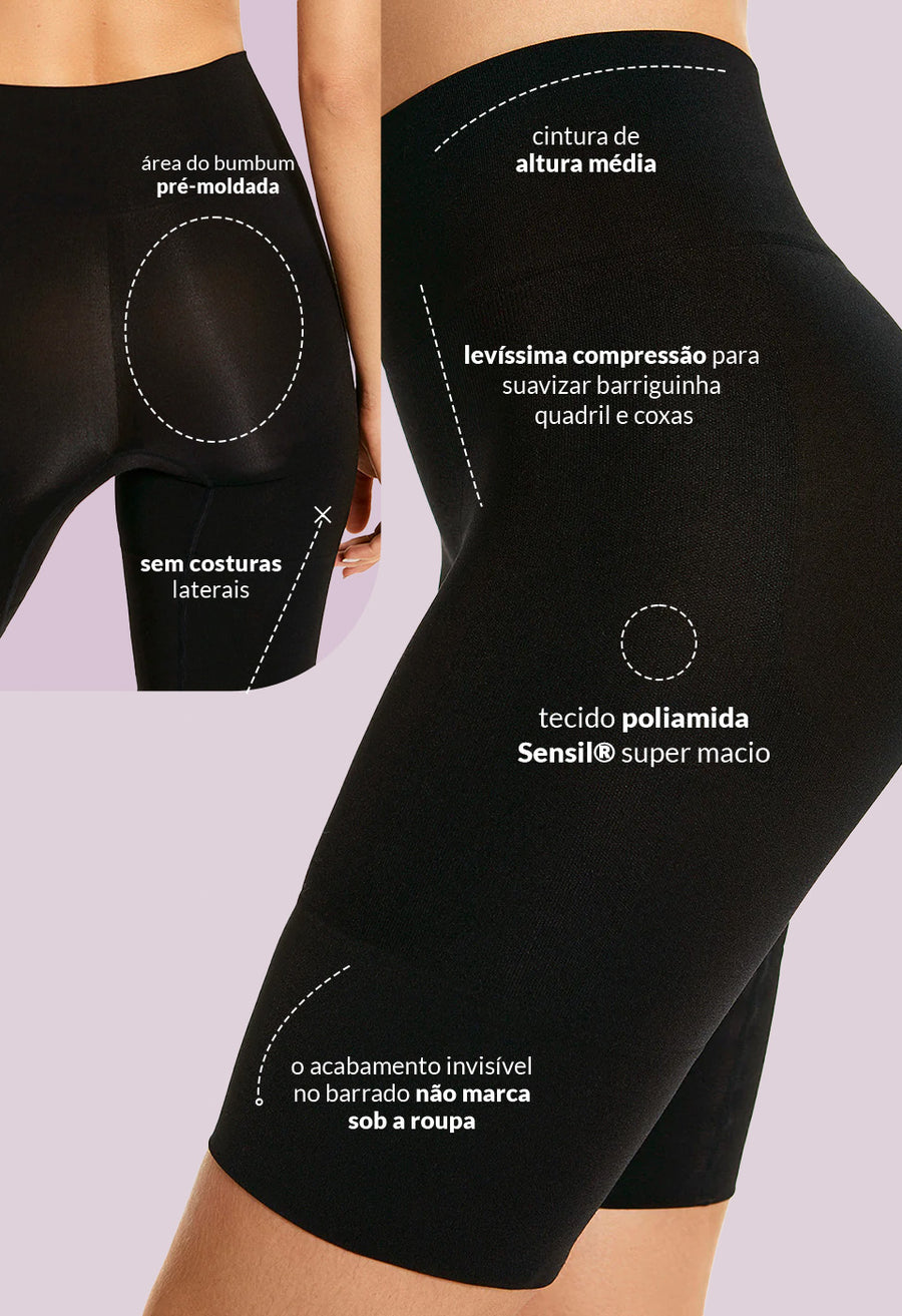 Bermuda Modeladora Cintura Alta Reduz Atrito Nas Coxas Black