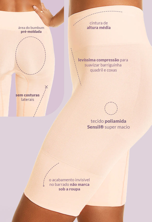 Bermuda Modeladora Cintura Alta Reduz Atrito Nas Coxas Vanilla