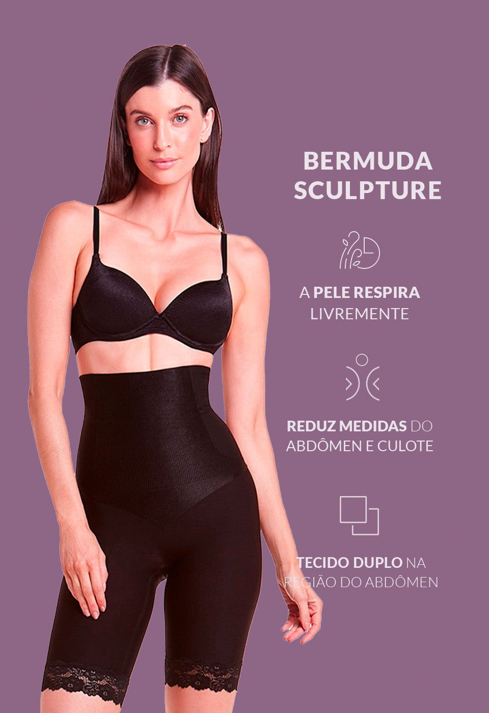 Bermuda Modeladora Abdominal Com Barbatana E Renda Levanta Bumbum