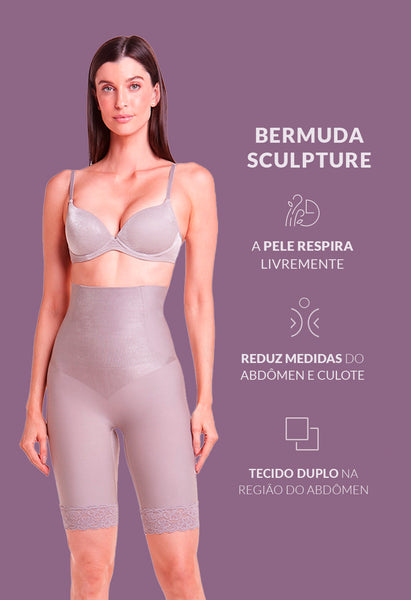 Bermuda Abdominal Com Barbatana E Renda Lavanda