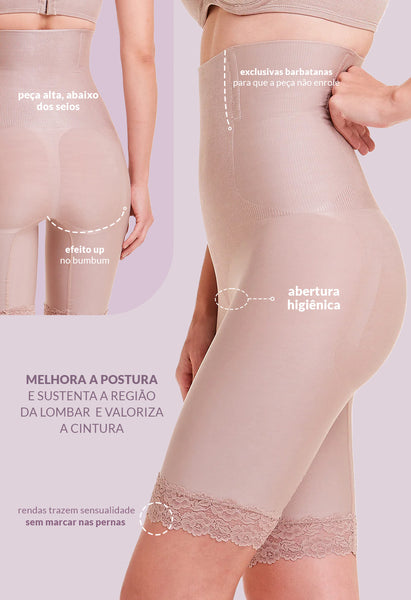 Bermuda Abdominal Com Barbatana E Renda Blush