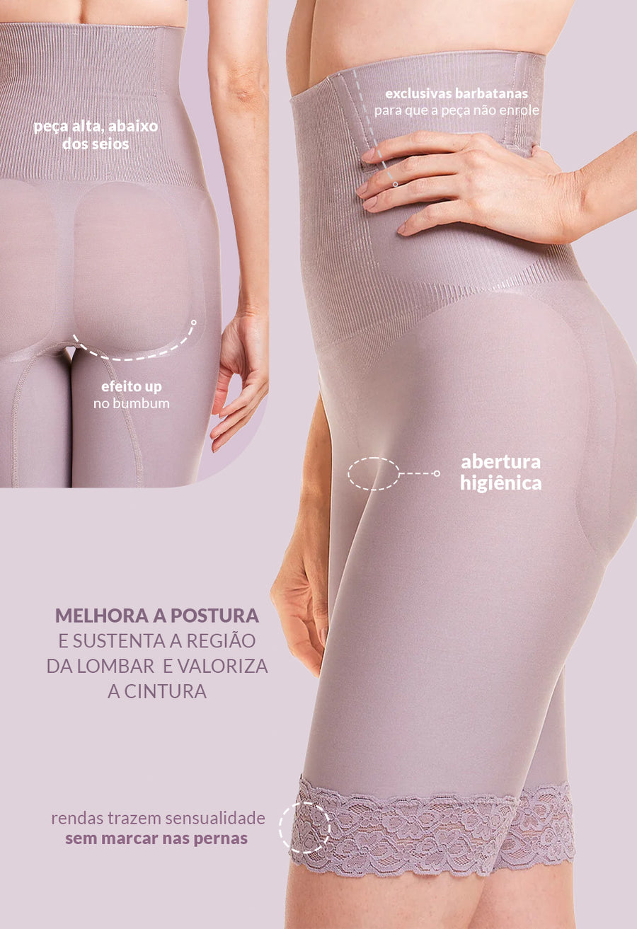 Bermuda Modeladora Abdominal Com Barbatana E Renda Levanta Bumbum Lavanda