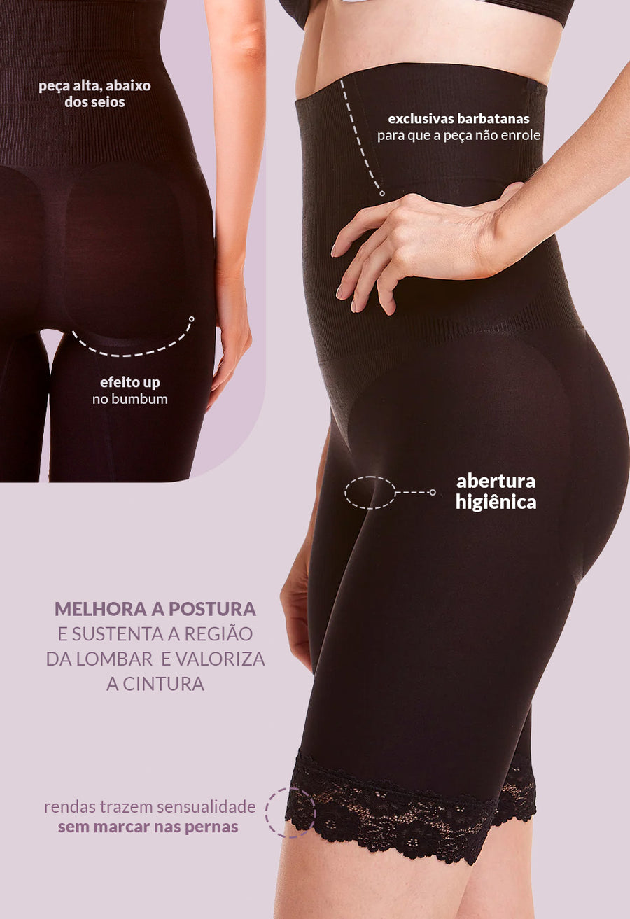 Bermuda Modeladora Abdominal Com Barbatana E Renda Levanta Bumbum Black