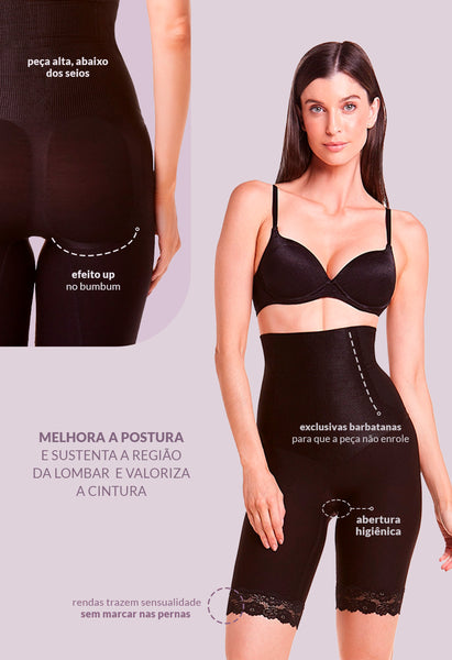 Bermuda Abdominal Com Barbatana E Renda Black