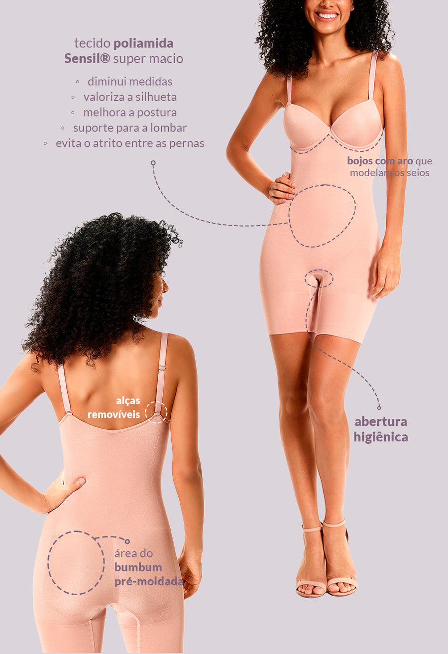 Body Modelador Macaquinho Com Bojo E Alças Transpassadas Valoriza Os Seios Balm