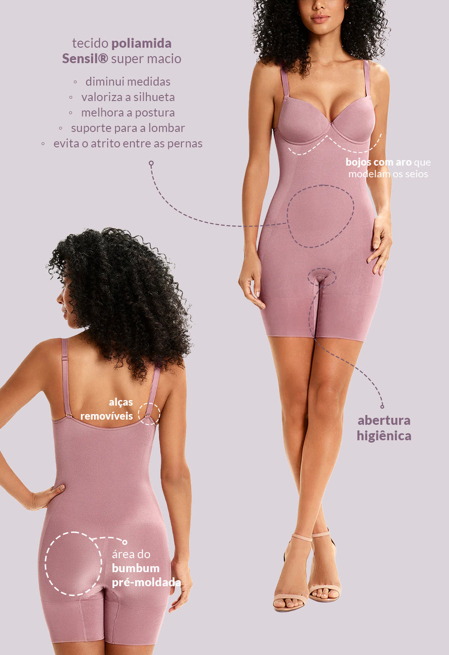 Body Modelador Macaquinho Com Bojo E Alças Transpassadas Valoriza Os Seios Gloss