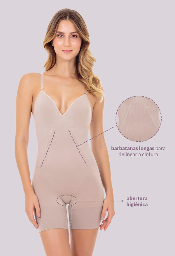 Body Modelador Macaquinho Com Bojo E Barbatana Reduz Atrito Nas Coxas Blush