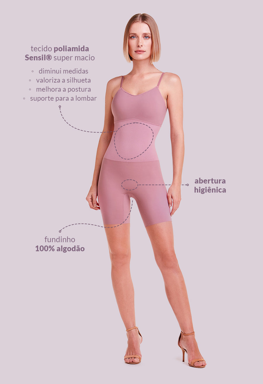 Body Amazônia Control Modelador Bermuda Com Bojo Invisível Afina Cintura Boto