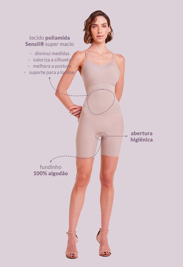 Body Modelador Bermuda Com Bojo Invisível Afina Cintura Cupuaçú
