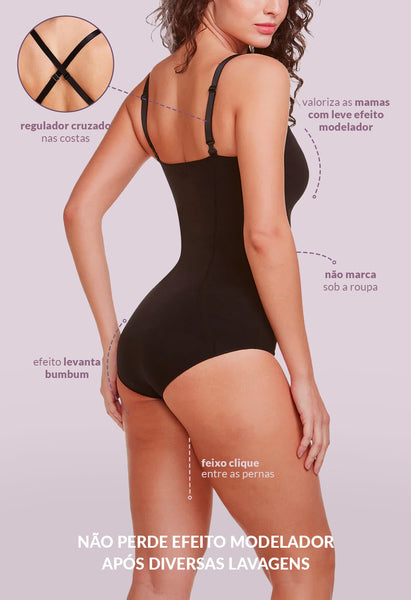 Body Modelador sem bojo Levanta Bumbum Preto